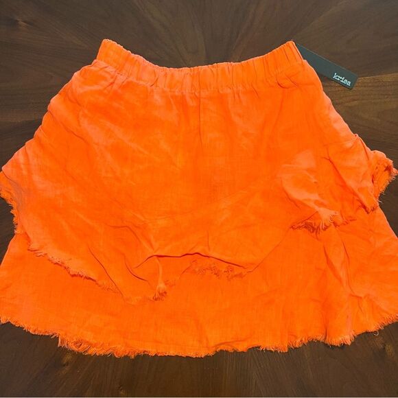 Karisa Linen tiered skirt 🌺 raw hem 🌺 NWT 🌺 Coral Orange - Picture 1 of 5